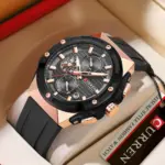 Reloj CURREN 8462 de cuarzo de lujo para hombre, correa de silicona, código de sincronización multifuncional, reloj clásico luminoso resistente al agua para hombre 1