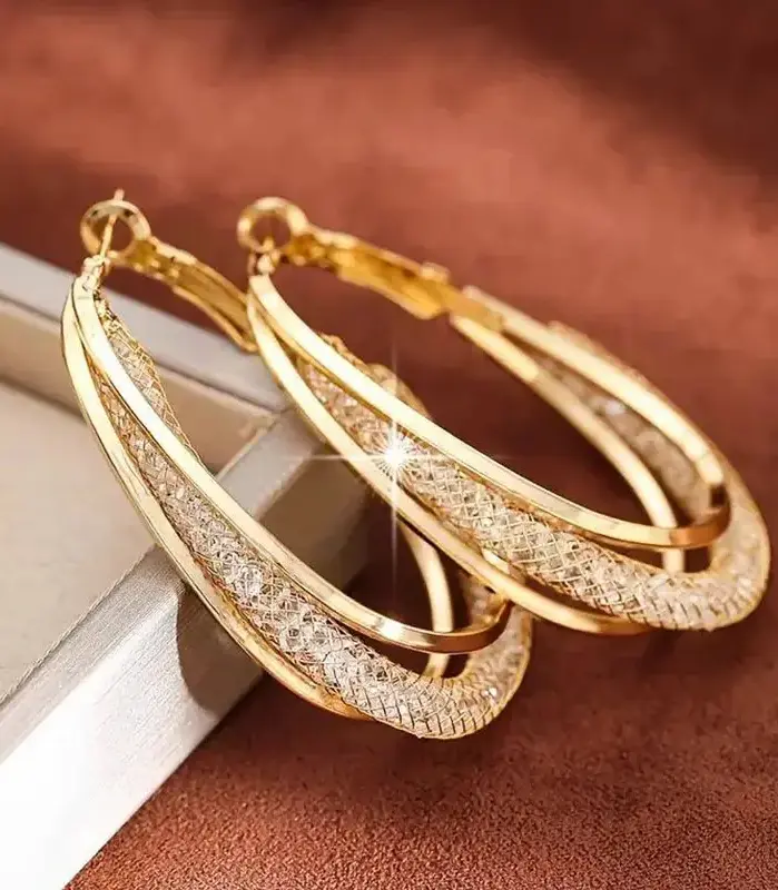 Pendientes de aro de piedra de cristal de Color dorado, forma de Metal retorcido, chapado en plata, nuevos pendientes de moda para mujer, joyería de fiesta, regalo de cumpleaños 1