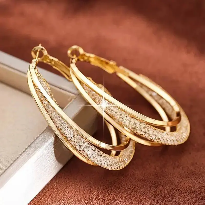 Pendientes de aro de piedra de cristal de Color dorado, forma de Metal retorcido, chapado en plata, nuevos pendientes de moda para mujer, joyería de fiesta, regalo de cumpleaños 1 Pendientes de aro de piedra de cristal de Color dorado, forma de Metal retorcido, chapado en plata, nuevos pendientes de moda para mujer, joyería de fiesta, regalo de cumpleaños 1