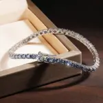 KNOBSPIN Pulseras de tenis de moissanita azul para mujer y hombre, 3mm, 4mm, diamante de cultivo de laboratorio con certificado, pulsera chapada en plata 925 de 18k 3