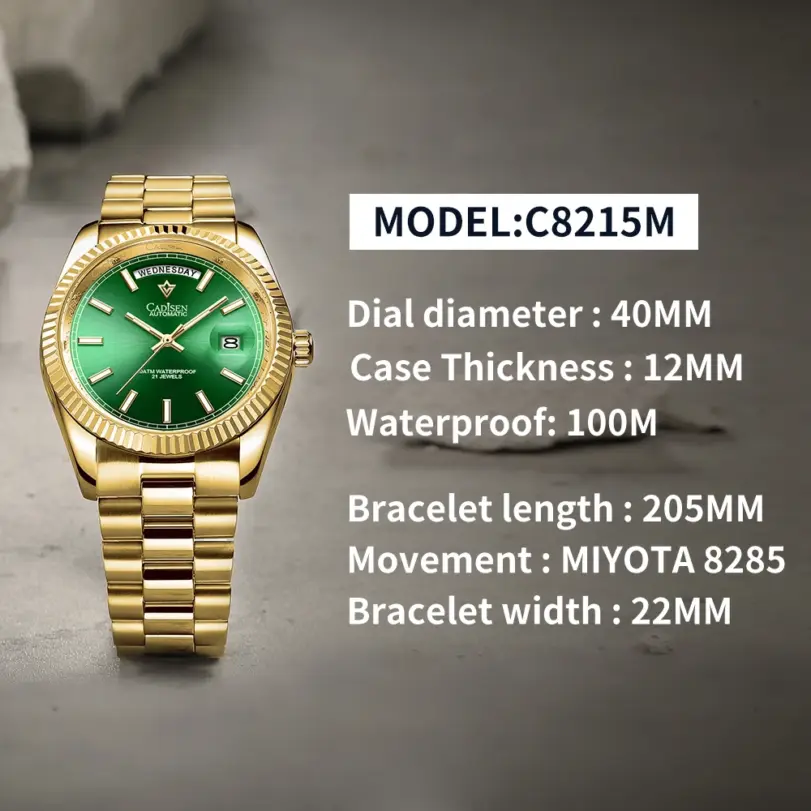 CADISEN DD40 relojes para hombre, reloj automático de lujo para hombre, reloj de pulsera mecánico con cristal de zafiro AR para hombre, 10Bar MIYOTA 8285 Movt 2023 nuevo 5