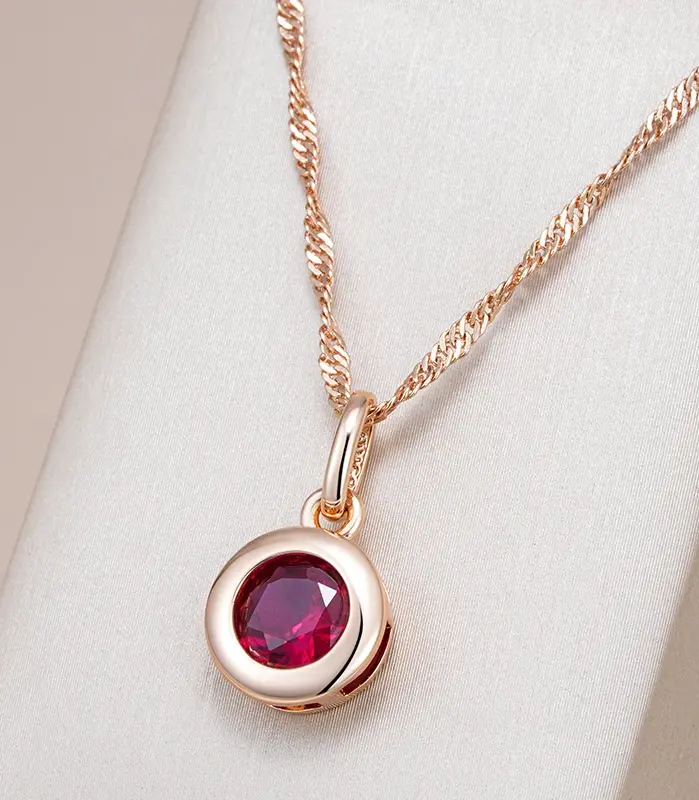 Kinel-collar con colgante de circón Natural rojo brillante para mujer, moda 585, Color oro rosa, joyería étnica para novia, joyería Vintage diaria fina 1