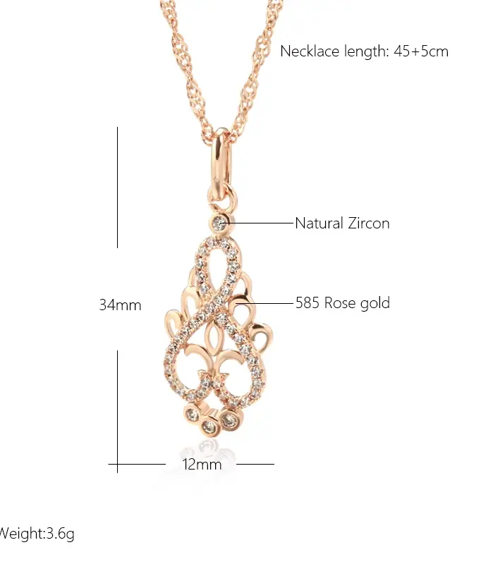 Kinel, nueva tendencia, collar con colgante de flor de cristal, circonita Natural para mujer, collar étnico de novia de oro rosa 585, joyería Vintage de moda 2