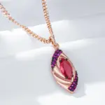 Kinel-collar con colgante de circón Natural rojo brillante para mujer, chapado en oro rosa 585, joyería colgante Vintage fina para uso diario 3