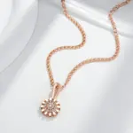 Kinel-collar con colgante de flor de cristal para mujer, Color oro rosa 585, accesorios de circón Natural totalmente brillante, joyería fina diaria 5