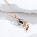 Kinel-collar con colgante de circón Natural azul para mujer, oro rosa 585, chapado en negro, hoja de cristal Vintage, joyería fina diaria 4