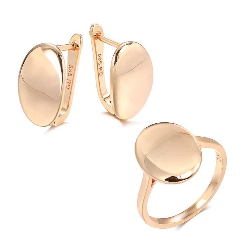 Kinel-Conjunto de pendientes colgantes brillantes para mujer, anillos ovalados simples de oro rosa 585, conjunto de joyería fina diaria de alta calidad 1 Kinel-Conjunto de pendientes colgantes brillantes para mujer, anillos ovalados simples de oro rosa 585, conjunto de joyería fina diaria de alta calidad 1
