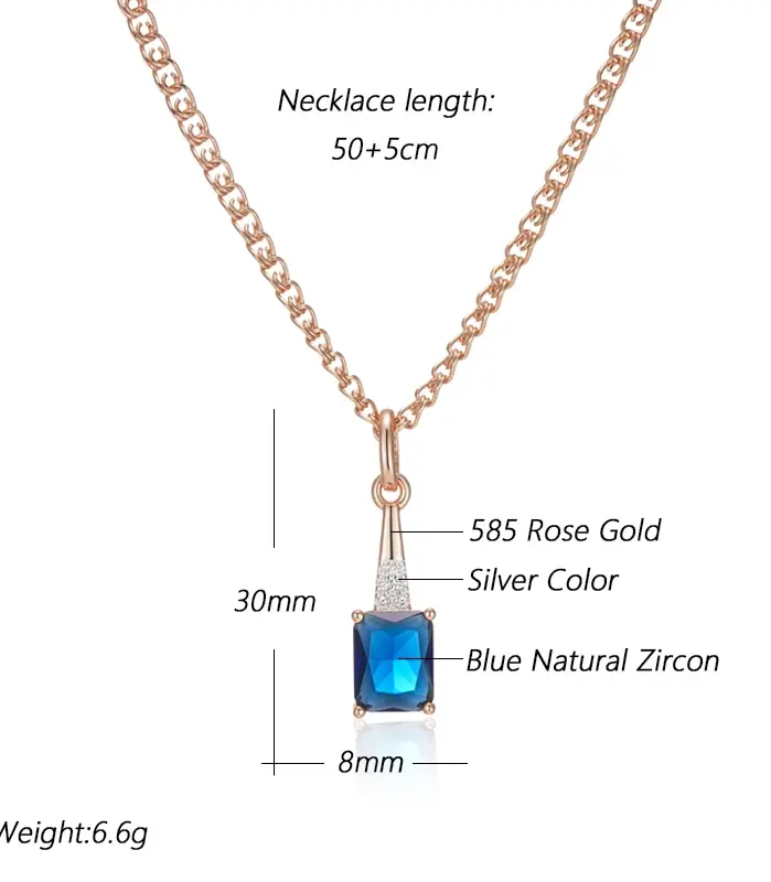 Kinel inusual brillante cuadrado azul colgante de circón Natural collar para mujer de lujo 585 Color oro rosa fiesta joyería fina diaria 2