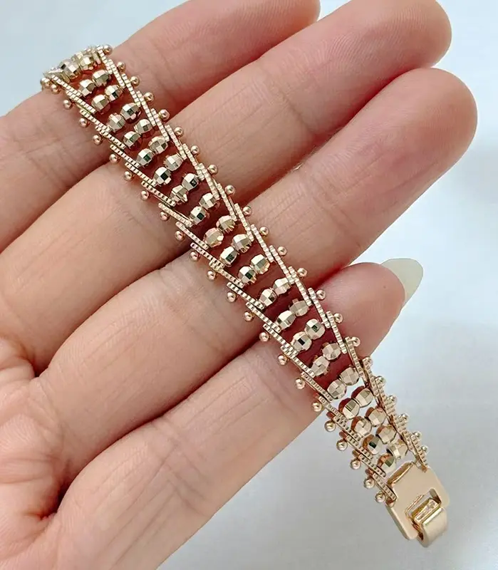 Kinel moda 585 pulsera de eslabones únicos de oro rosa para mujer pulseras finas de circón Natural de lujo para uso diario joyería de boda étnica 1