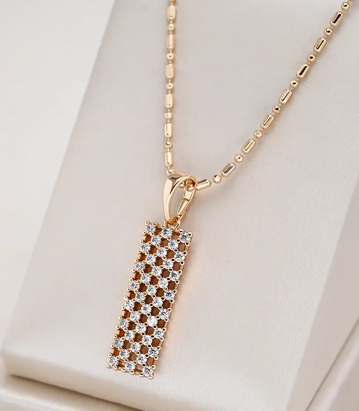 Kinel nuevo collar con colgante cuadrado de circón Natural completo moda 585 Color oro rosa collar diario para mujer joyería fina de alta calidad 1