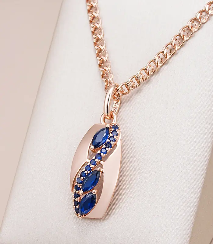 Kinel-collar con colgante de circonita Natural para mujer, rombos brillantes, azul, moda 585, Color oro rosa, joyería Vintage fina diaria 1