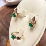 Kinel nuevo Esmeralda corte redondo pendientes de circón Natural conjuntos de anillos para mujer 585 pendientes de Clip de oro rosa conjuntos de joyería de moda para fiesta 3