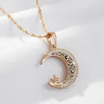 Kinel Trend-collar con colgante de luna y estrellas de esmalte negro para mujer, Color oro rosa 585, con circonita Natural, joyería étnica fina para uso diario 5