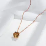 Kinel-collar con colgante de circón Natural para mujer, redondo, marrón claro, Simple, Color oro rosa 585, joyería diaria de alta calidad 4