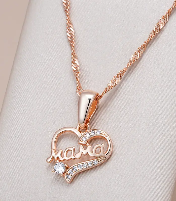 Kinel-collar con colgante de corazón MaMa para mujer, Color oro rosa 585, accesorios de circón Natural, joyería fina diaria de alta calidad 1