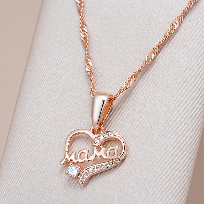 Kinel-collar con colgante de corazón MaMa para mujer, Color oro rosa 585, accesorios de circón Natural, joyería fina diaria de alta calidad 1 Kinel-collar con colgante de corazón MaMa para mujer, Color oro rosa 585, accesorios de circón Natural, joyería fina diaria de alta calidad 1
