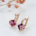 Kinel-Conjunto de pendientes y anillo de circón Natural rojo cuadrado para mujer, aretes colgantes de oro rosa 585, conjuntos de joyería de boda a la moda 5