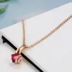 Kinel-collar con colgante de circón Natural rojo cuadrado para mujer, colgante de Color oro rosa 585, joyería de boda, regalo de cristal 3