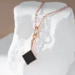 Kinel-collar con colgante de piedra negra cuadrada para mujer, accesorios de Color oro rosa 585, joyería fina diaria de alta calidad 3