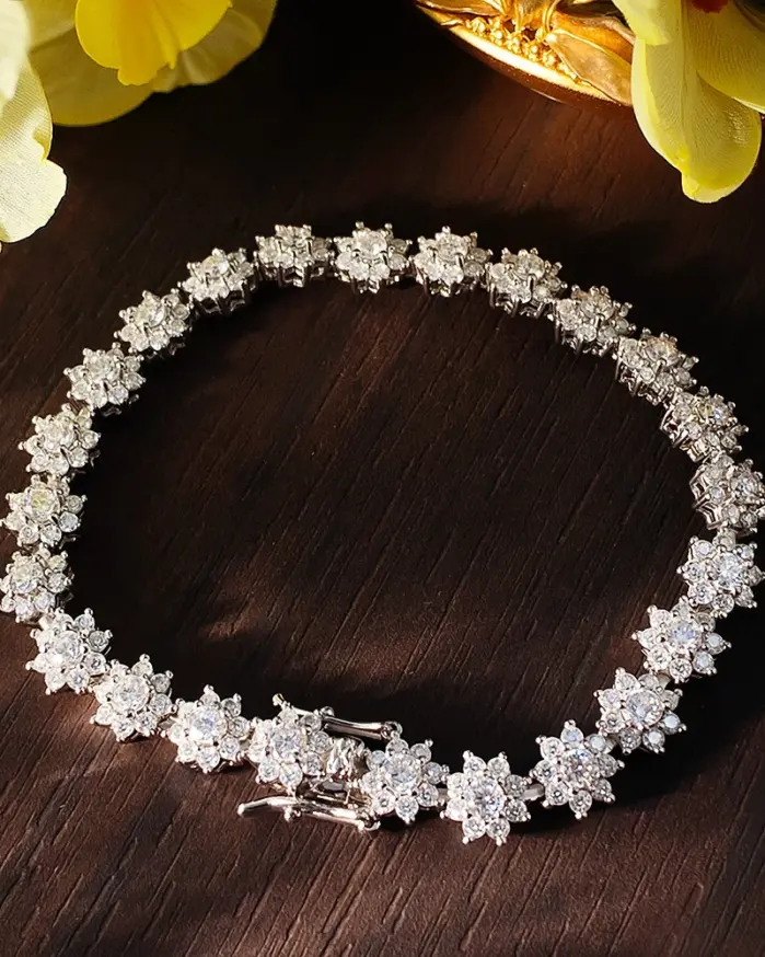 KNOBSPIN-pulsera de tenis de moissanita con flor, joyería de boda chapada en plata de ley 925, pulseras GRA de oro blanco de 18k para mujer y hombre 2