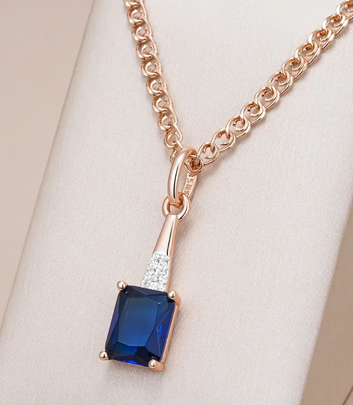 Kinel inusual brillante cuadrado azul colgante de circón Natural collar para mujer de lujo 585 Color oro rosa fiesta joyería fina diaria 1
