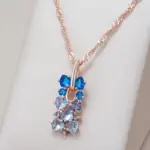 Kinel-collar con colgante de circón Natural azul brillante para mujer, tendencia 585, Color oro rosa, joyería fina para boda, regalo de cristal 1