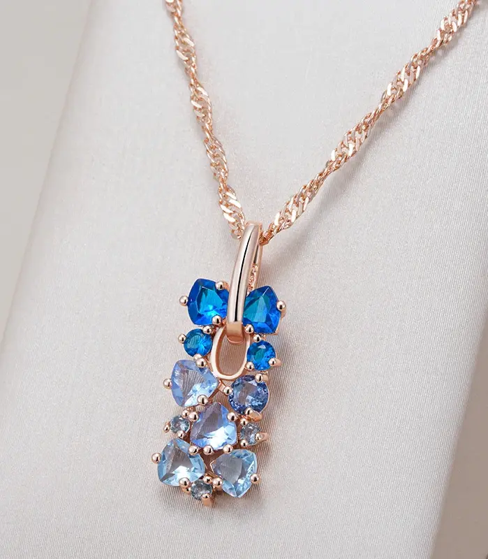 Kinel-collar con colgante de circón Natural azul brillante para mujer, tendencia 585, Color oro rosa, joyería fina para boda, regalo de cristal 1