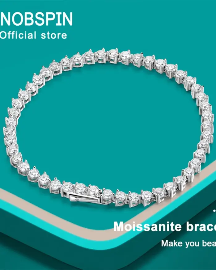 KNOBSPIN-pulsera de tenis de moissanita de 3 garras, pulsera de diamantes con certificado GRA de 3mm, pulseras de plata de ley s925 para mujer y hombre 1