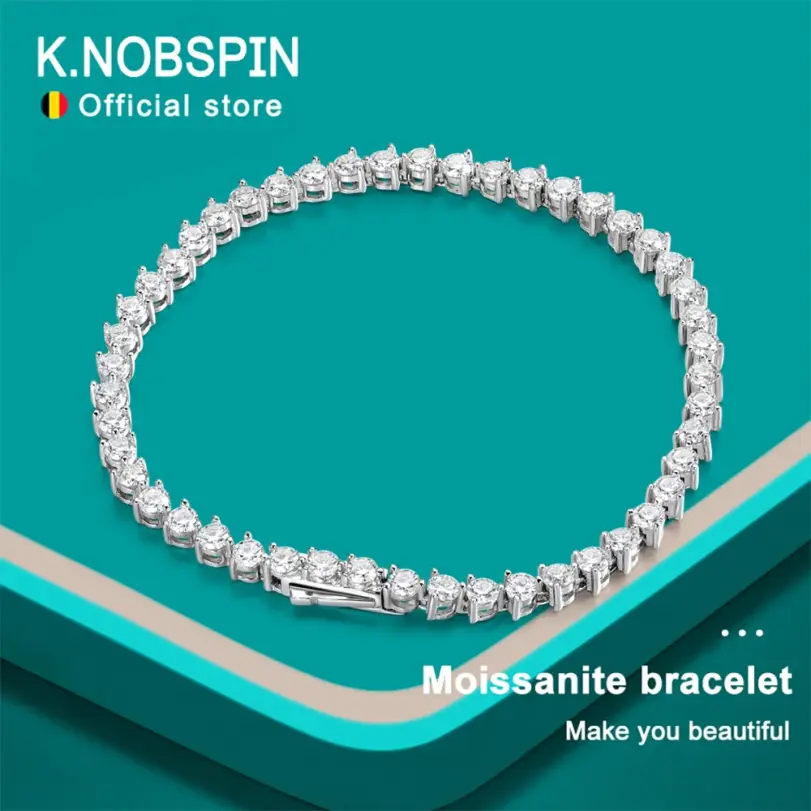 KNOBSPIN-pulsera de tenis de moissanita de 3 garras, pulsera de diamantes con certificado GRA de 3mm, pulseras de plata de ley s925 para mujer y hombre 1