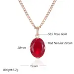 Kinel-collar con colgante de circón Natural para mujer, ovalado, rojo, brillante, Color oro rosa 585, joyería fina diaria de alta calidad 2