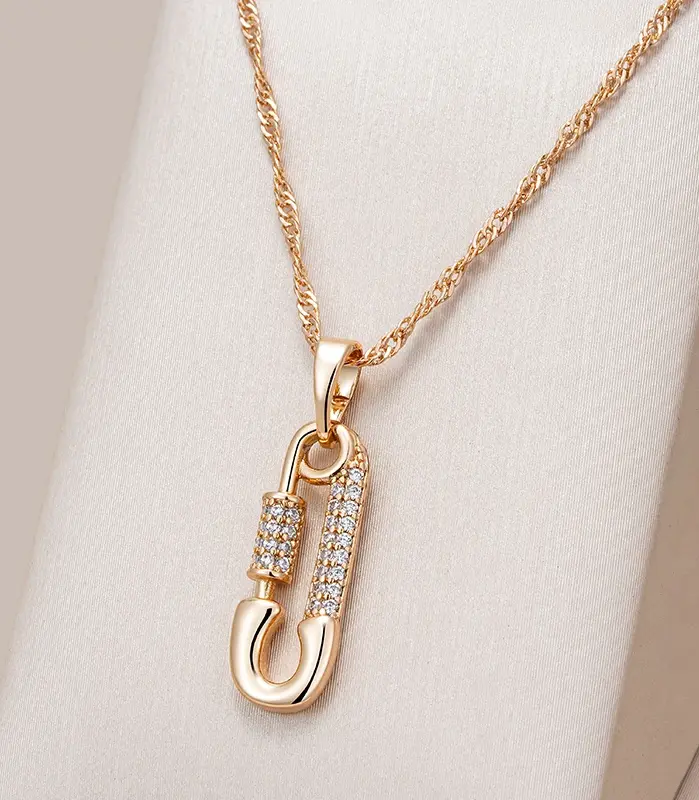 Kienl-collar con colgante en forma de Pin con personalidad para mujer, Color oro rosa 585, colgante de circón Natural, joyería fina para uso diario 1