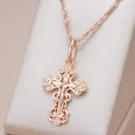 Kinel-collar con colgante de cruz de Color oro rosa 585, lujo, para mujeres y hombres, Iglesia Ortodoxa, Jesús, abalorio brillante, joyería fina diaria 1