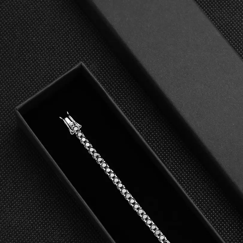 KNOBSPIN-pulsera de tenis de moissanita negra chapada en plata de ley 925, pulsera de oro blanco de 18k para mujer y hombre, joyería de fiesta de Hip Hop 6