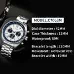 CADISEN 2024 nuevos relojes para hombres, relojes de negocios de cuarzo, reloj japonés VD53 para hombres, reloj de lujo de marca superior, reloj cronógrafo para hombres 5