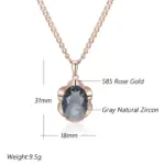 Kinel-collar con colgante ovalado grande para mujer, color gris intenso, tendencia 585, Color oro rosa con circón Natural, joyería fina diaria de alta calidad 2