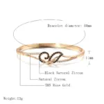 Kinel-brazaletes de oro rosa 585 para mujer, brazalete de circón Natural negro, joyería de boda de moda, regalo de alta calidad 2