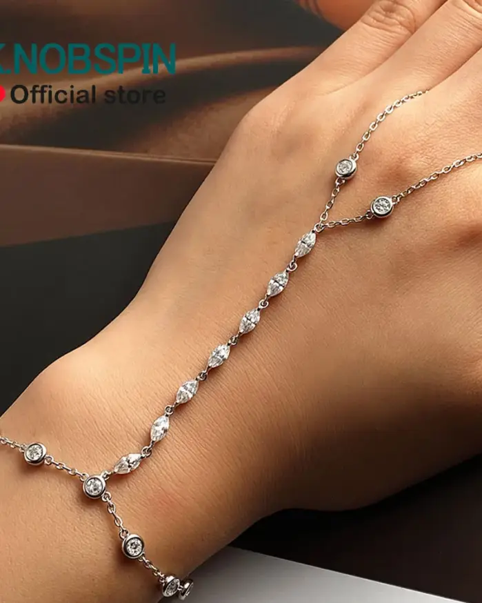 KNOBSPIN-pulseras de moissanita de 3,2 quilates para mujer, cadena ajustable de 15-20cm, pulsera de burbujas de regalo de plata de ley s925 con certificado GRA 1
