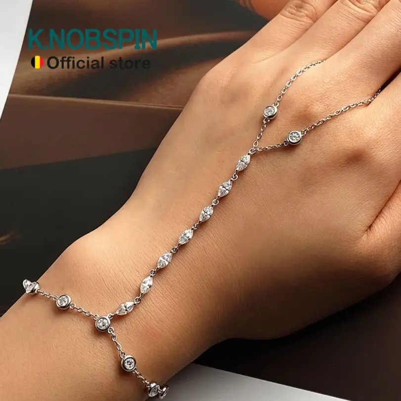 KNOBSPIN-pulseras de moissanita de 3,2 quilates para mujer, cadena ajustable de 15-20cm, pulsera de burbujas de regalo de plata de ley s925 con certificado GRA 1