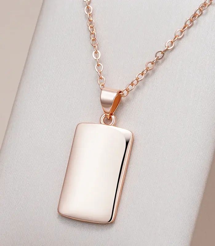 Kinel-collar con colgante brillante para mujer, colgante cuadrado Simple de Color oro rosa 585, joyería fina diaria de alta calidad 1