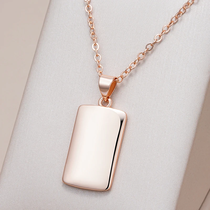 Kinel-collar con colgante brillante para mujer, colgante cuadrado Simple de Color oro rosa 585, joyería fina diaria de alta calidad 1 Kinel-collar con colgante brillante para mujer, colgante cuadrado Simple de Color oro rosa 585, joyería fina diaria de alta calidad 1