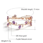Kinel-pulsera de pétalos de Color oro rosa 585 de lujo para mujer, accesorios de circonita Natural morada brillante, joyería étnica para boda 2