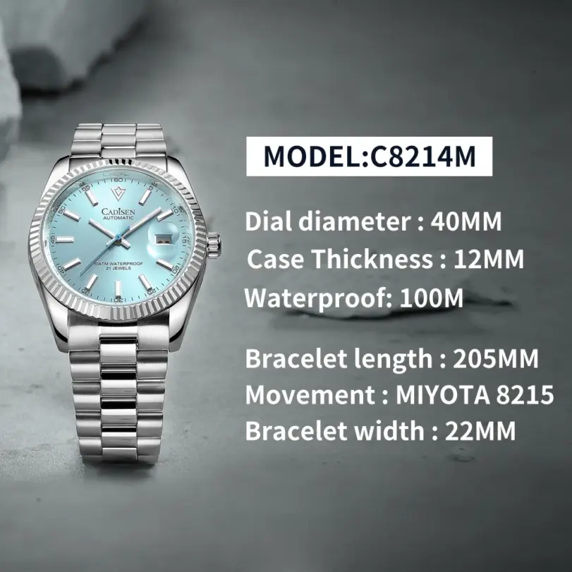 CADISEN nuevo reloj mecánico automático para hombre de marca superior de lujo C3 luminoso AR zafiro MIYOTA 8215 100M reloj de regalo resistente al agua para hombres 2