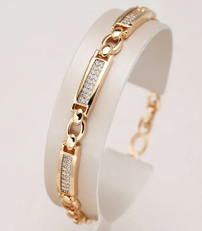 Kinel-pulsera de eslabones cuadrados de oro rosa 585, pulseras finas de lujo con circonita Natural para uso diario, joyería étnica de boda 1