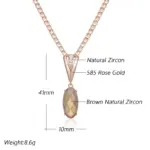 Kinel-collar con colgante de circón Natural para mujer, redondo, marrón claro, Simple, Color oro rosa 585, joyería diaria de alta calidad 2