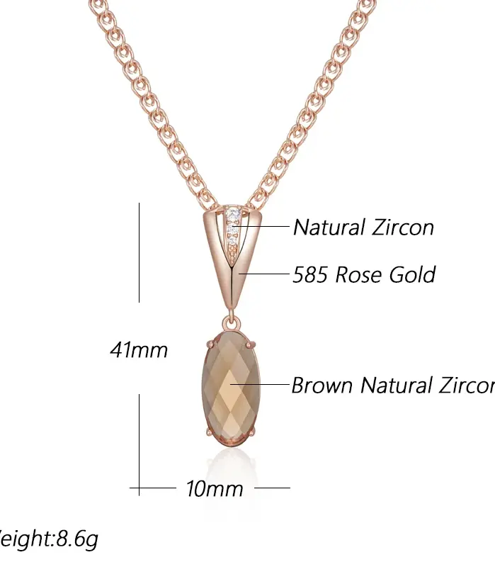 Kinel-collar con colgante de circón Natural para mujer, redondo, marrón claro, Simple, Color oro rosa 585, joyería diaria de alta calidad 2