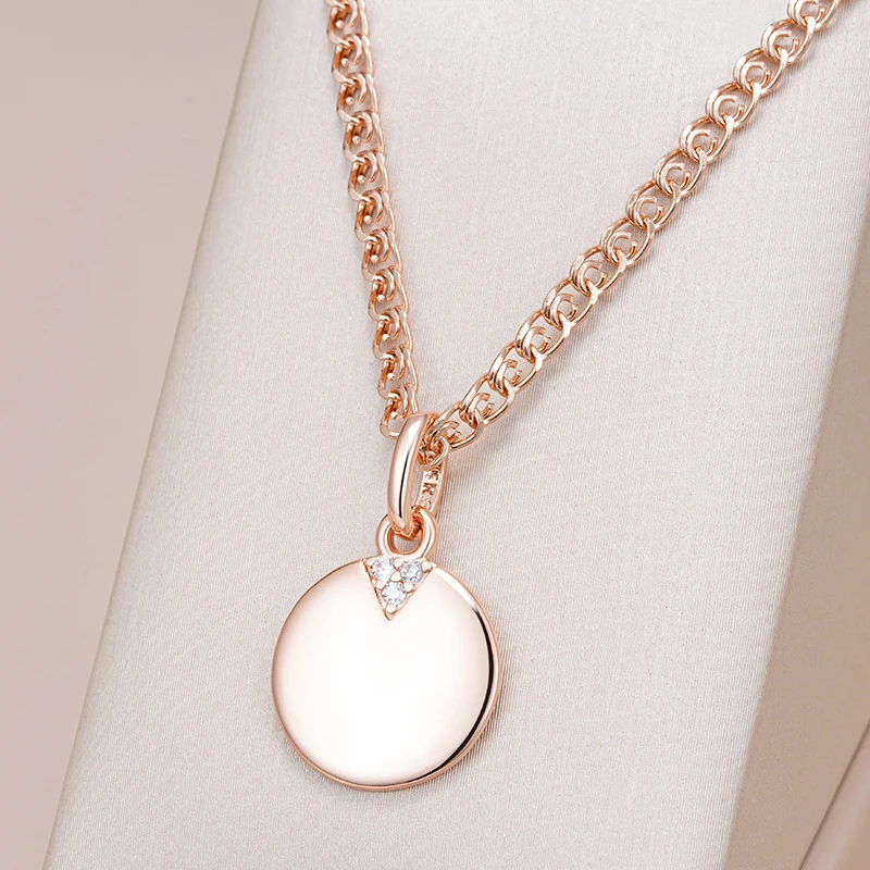 Kinel-collares con colgante de moneda redonda para mujer, Color oro rosa 585, colgante brillante de circón Natural Simple, joyería fina diaria 1 Kinel-collares con colgante de moneda redonda para mujer, Color oro rosa 585, colgante brillante de circón Natural Simple, joyería fina diaria 1