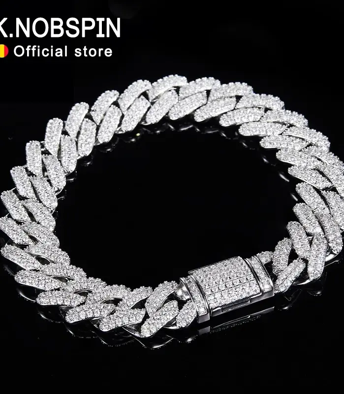 KNOBSPIN-pulsera de Hip Hop cubana de moissanita para hombre, Diamante completo de 6mm y 8mm con GRA, cadena de plata de ley 925 para niñas adolescentes 2