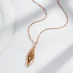 Kinel-collar con colgante de cristal marrón claro para mujer, Color oro rosa 585, con circón Natural, joyería fina diaria de alta calidad 4