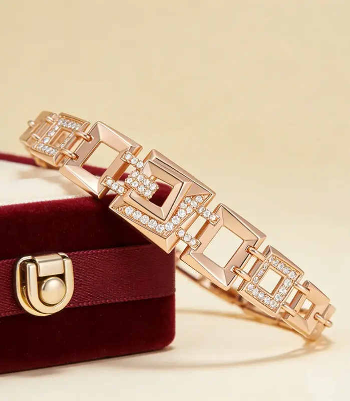Kinel Hot 585, pulsera con accesorios cuadrados de circón Natural de Color oro rosa para mujer, joyería fina étnica de lujo para novia, joyería fina para uso diario 1