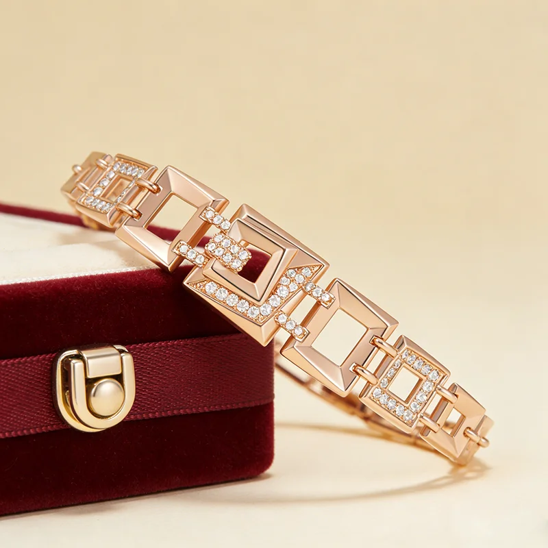 Kinel Hot 585, pulsera con accesorios cuadrados de circón Natural de Color oro rosa para mujer, joyería fina étnica de lujo para novia, joyería fina para uso diario 1 Kinel Hot 585, pulsera con accesorios cuadrados de circón Natural de Color oro rosa para mujer, joyería fina étnica de lujo para novia, joyería fina para uso diario 1